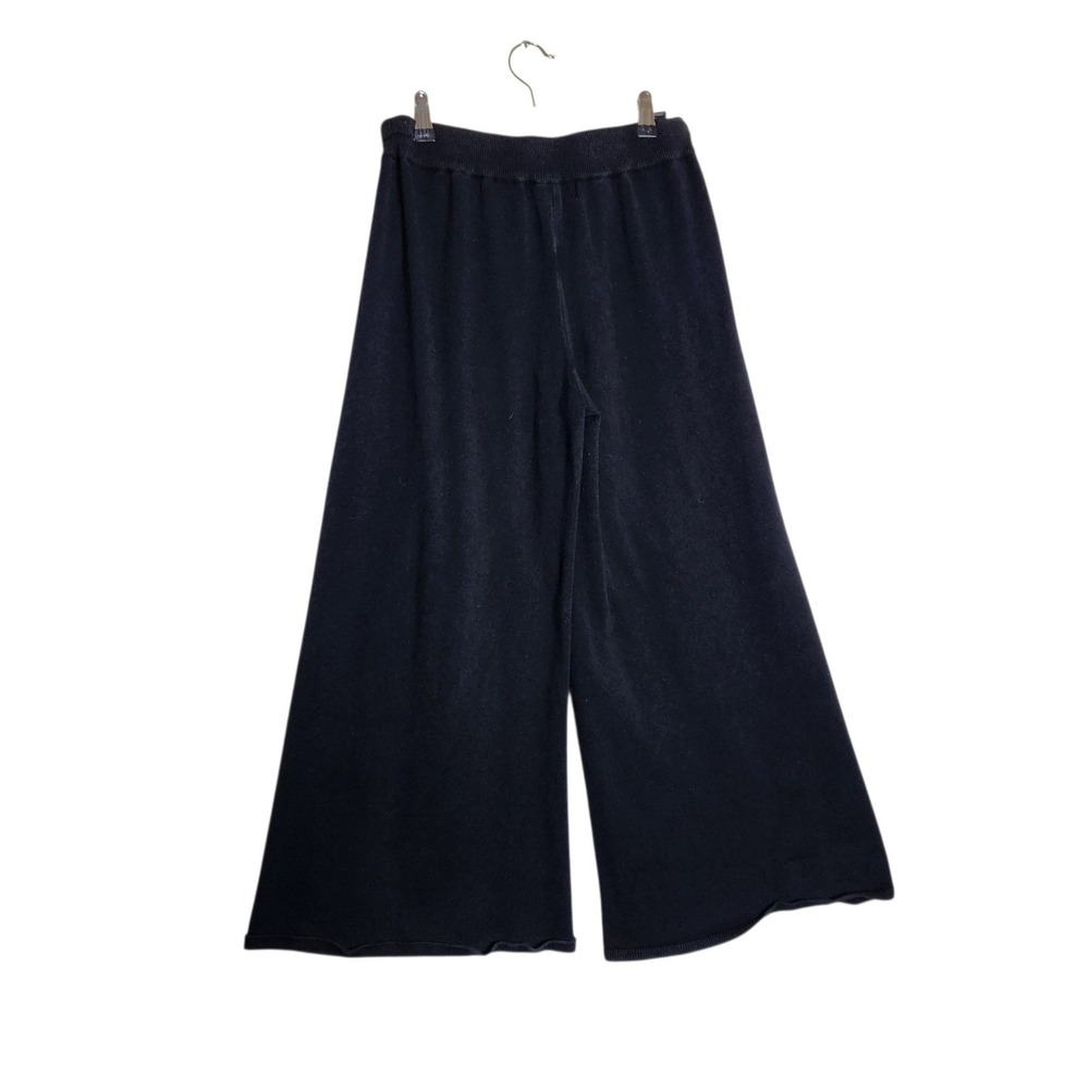 Free People FP Beach Black Knit Wide Leg Pants Small High Rise Lounge Trousers